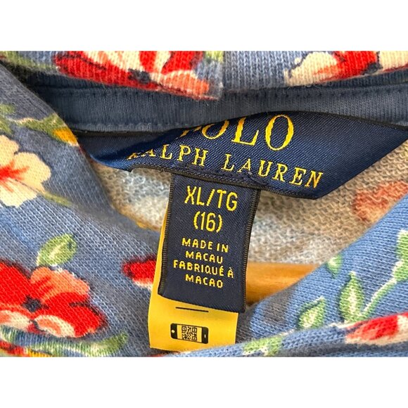Polo Ralph Lauren Girls Blue Floral Print Hoodie Sweatshirt Cottagecore Preppy - Picture 4 of 6